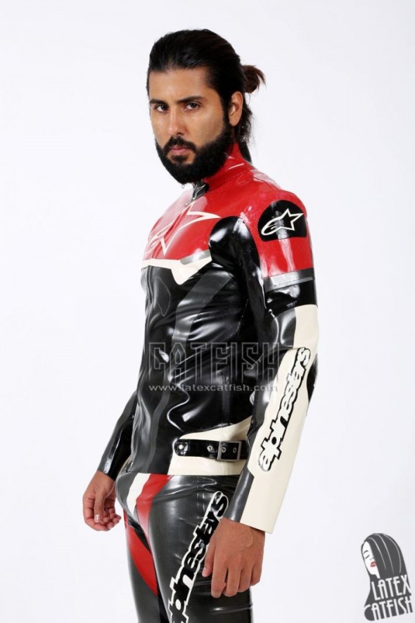 Men's Brand Name Latex Biker Jacket