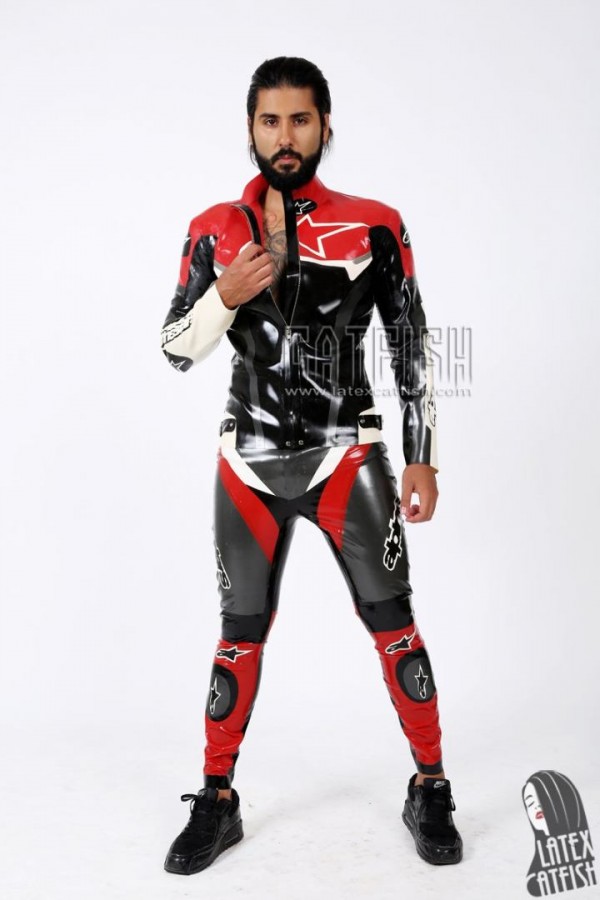 Men's Brand Name Latex Biker Jacket