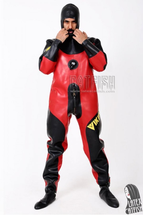 Men's Heavy Duty Brand Name Latex Hooded Drysuit Diving Suit Version 2