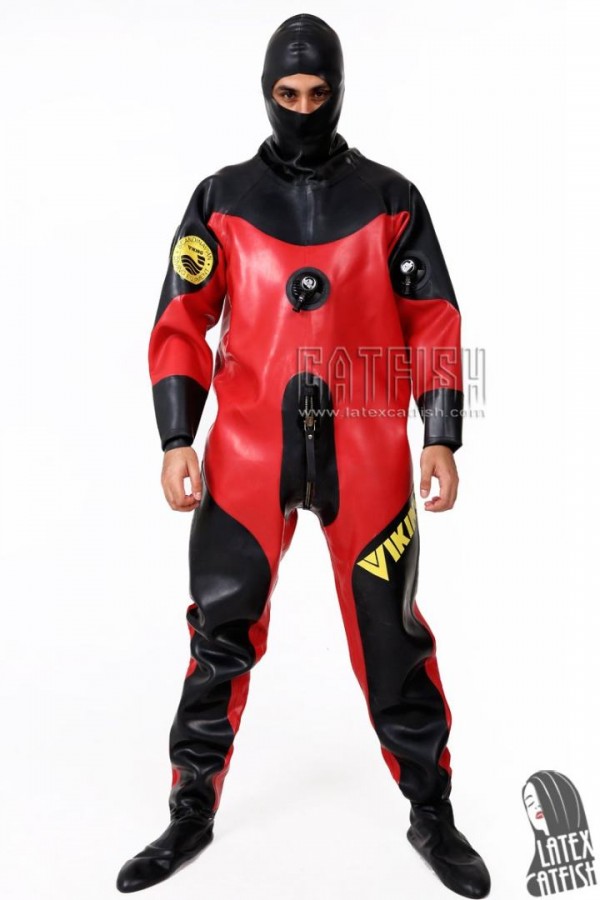 Men's Heavy Duty Brand Name Latex Hooded Drysuit Diving Suit Version 2