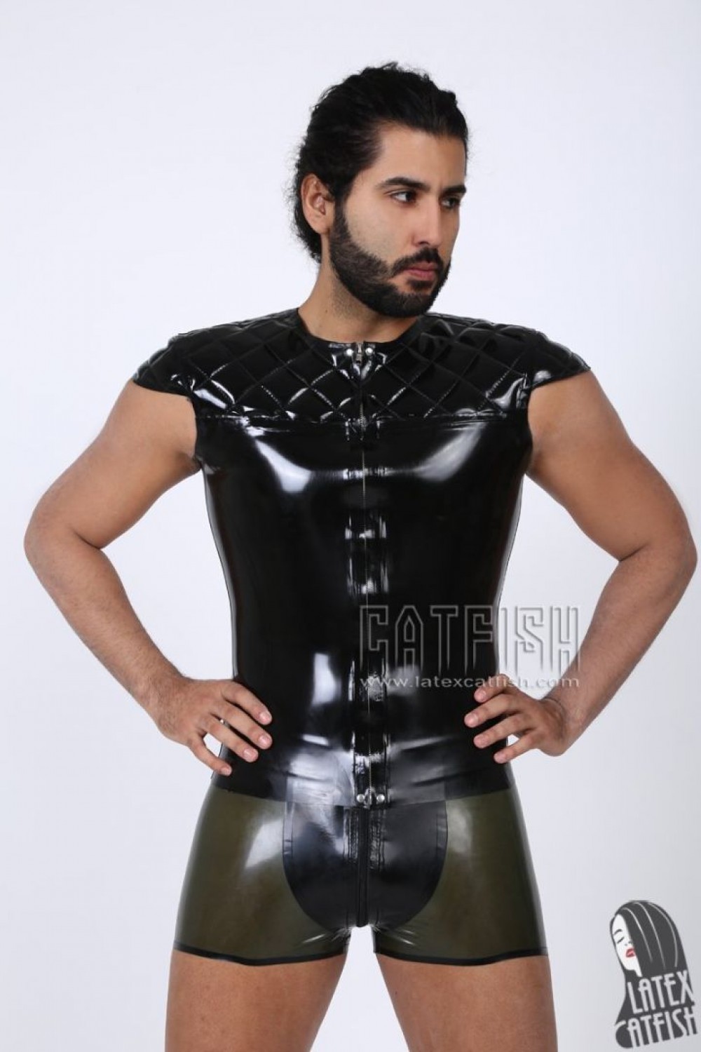 Men's Quilted Pattern Capped Sleeve Latex Top Men's Quilted Pattern Capped Sleeve Latex Top