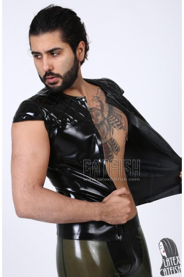 Men's Quilted Pattern Capped Sleeve Latex Top