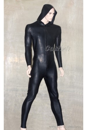 Men's Hooded Front Zipper Latex Catsuit