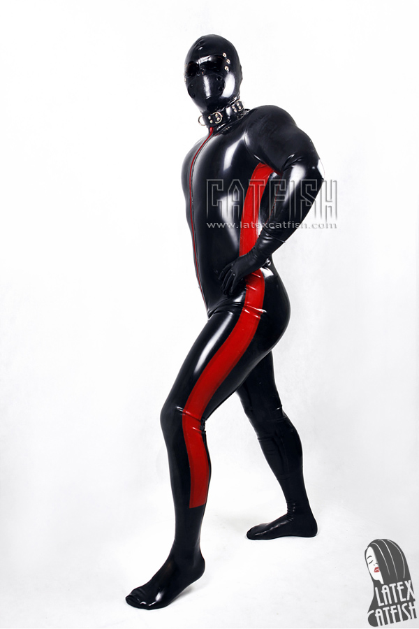 Men's 'Side-Striped' Front-Zipper Latex Catsuit