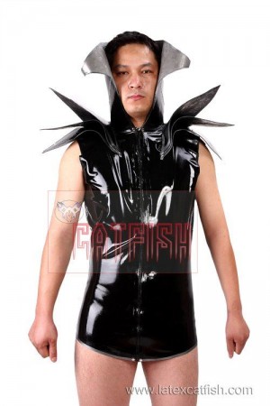 Men's 'Spikey' Latex Front Zip Sleeveless Tunic Shirt