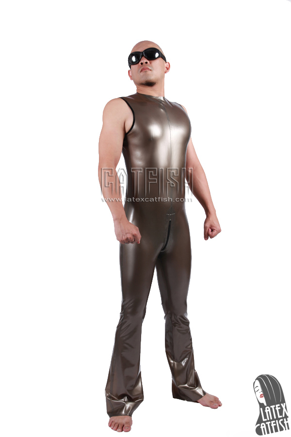 Men's 'Retro'70s' Flared Legs Sleeveless Latex Jumpsuit