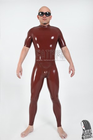 Men's Short-Sleeved Latex Catsuit With Back Zipper
