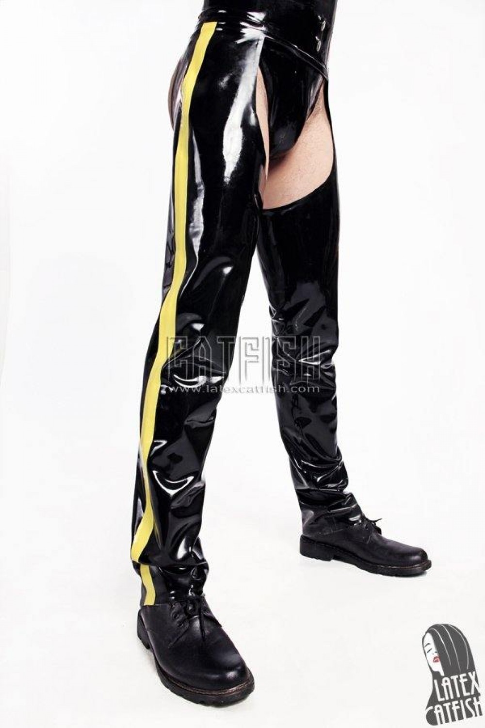 Men's High-Waisted Latex Striped-Leg Chaps Men's High-Waisted Latex Striped-Leg Chaps
