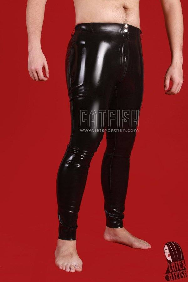 Stock Clearance) Men's Through-Zip High-Waisted Latex Leggings