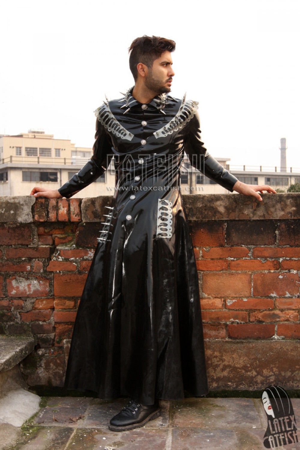 Men's 'Thrones' Latex Full-length Trench Coat Men's 'Thrones' Latex Full-length Trench Coat