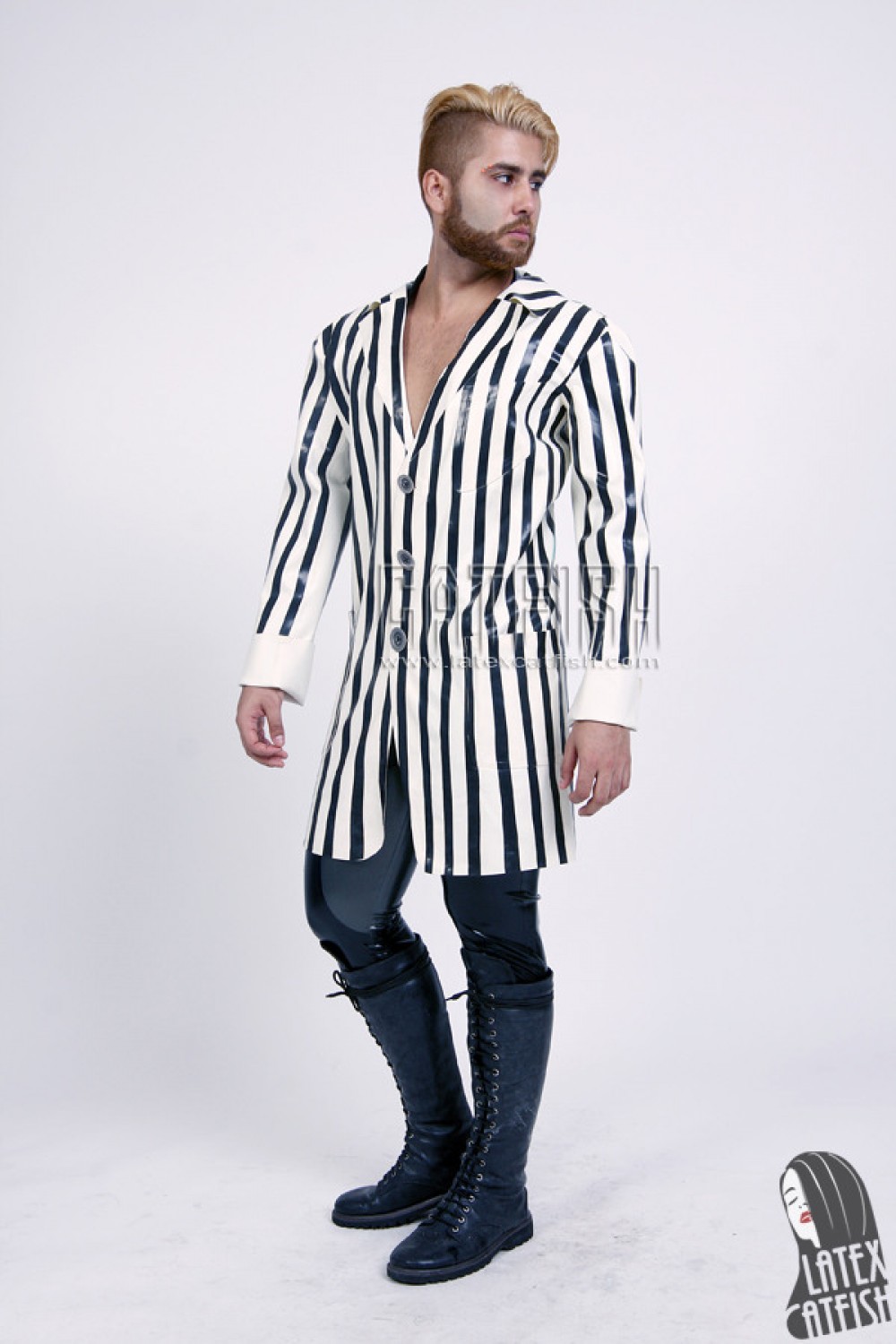 Men's Latex Striped Half Coat Men's Latex Striped Half Coat