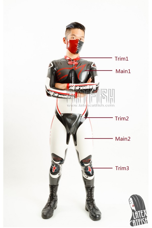 Men's Brand Name MotoGP Biker Latex Catsuit with Codpiece