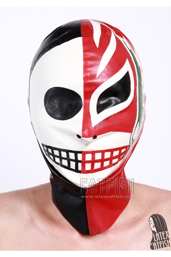 2 Face Skull Luchador Latex Hood