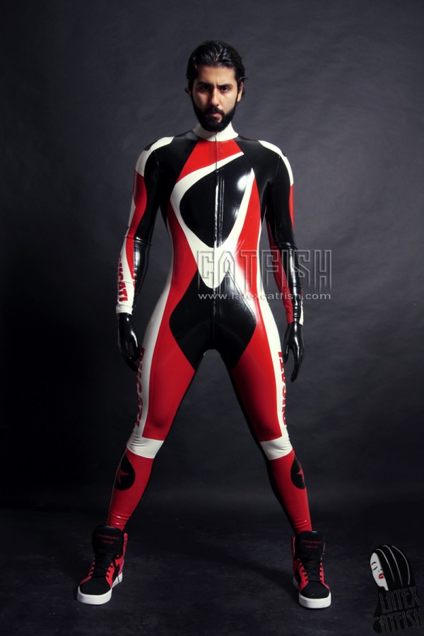 Men's Brand Name MotoGP Biker Front-Zip Latex Catsuit