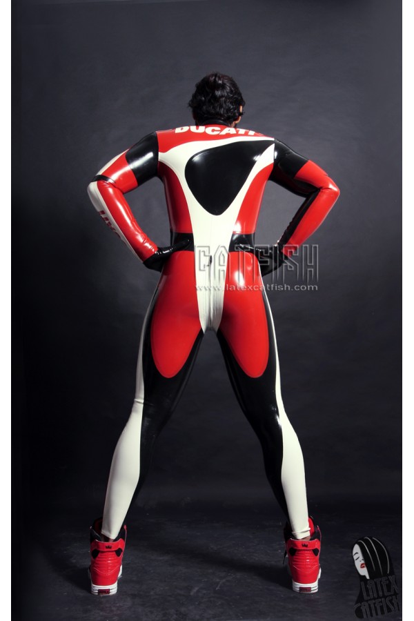 Men's Brand Name MotoGP Biker Front-Zip Latex Catsuit