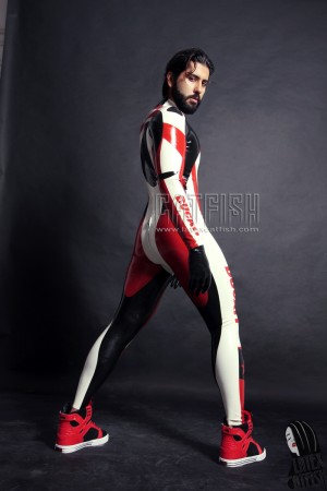 Men's Brand Name MotoGP Biker Front-Zip Latex Catsuit
