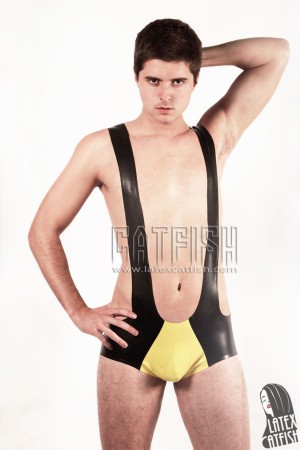 Men's Two-Colors Latex Wrestling Suit