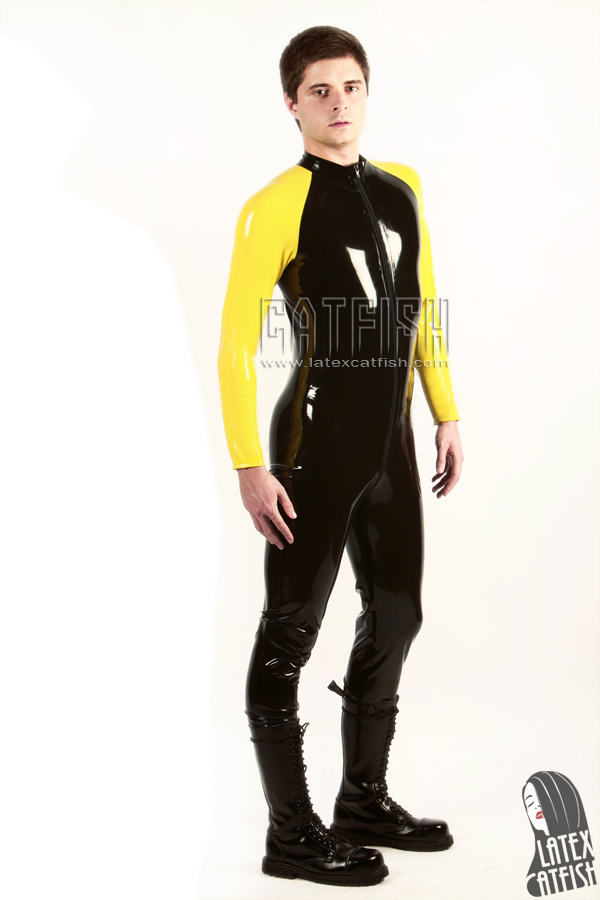 Men's Raglan-Sleeved Front Zipper Latex Catsuit