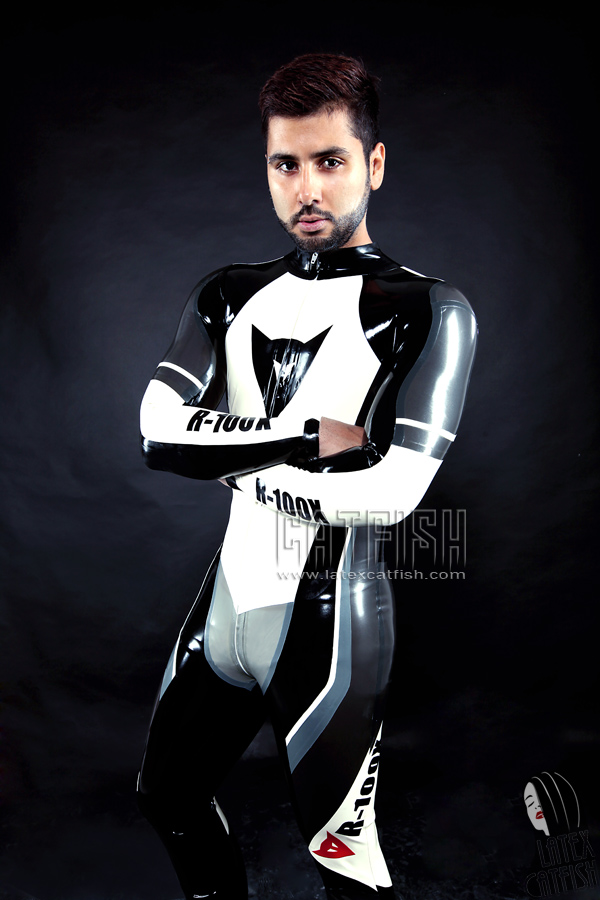 Men's R-100X Branded Latex Biker Catsuit