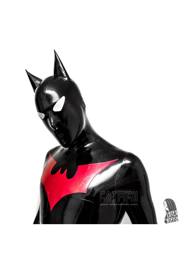 Men's 'Bat-Mantra' Latex Super Hero Total Coverage Catsuit