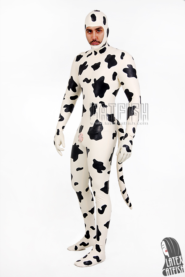 (stock clearance) Men's 'Bos Taurus' Cow Design Latex Catsuit