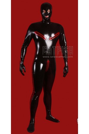 Men's Zippered Latex Gimp Catsuit