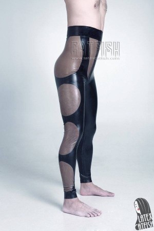 Men's Transparent Panels Latex High-Waisted Leggings