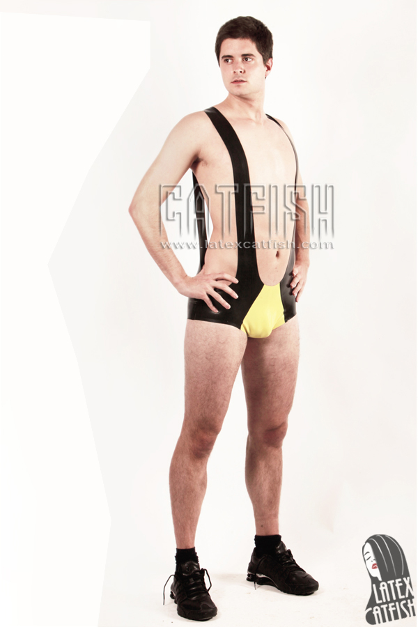 Men's Two-Colors Latex Wrestling Suit