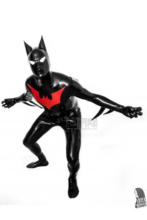 Men's 'Bat-Mantra' Latex Super Hero Total Coverage Catsuit