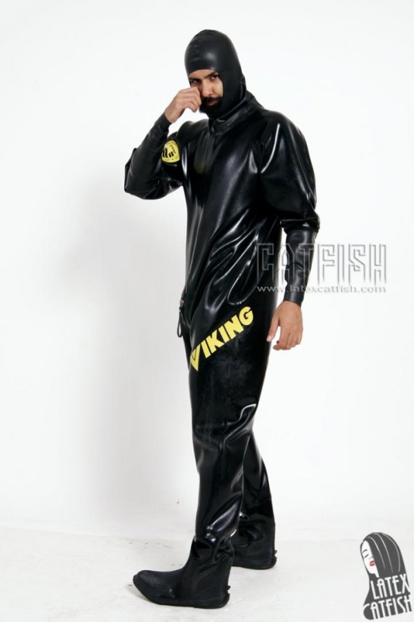 Men's Heavy Duty Brand Name Latex Hooded Drysuit Diving Suit