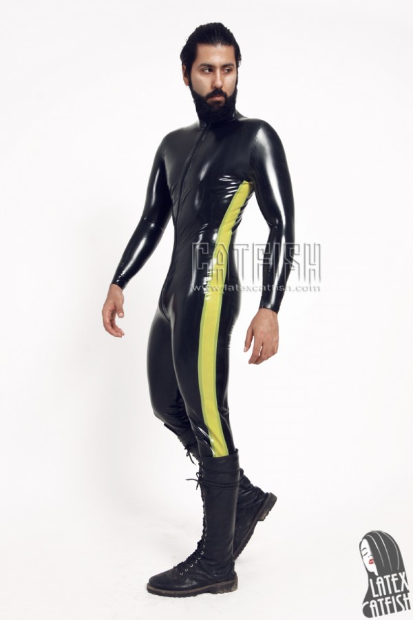 Men's 'Side-Swiper' Front Zipper Latex Catsuit