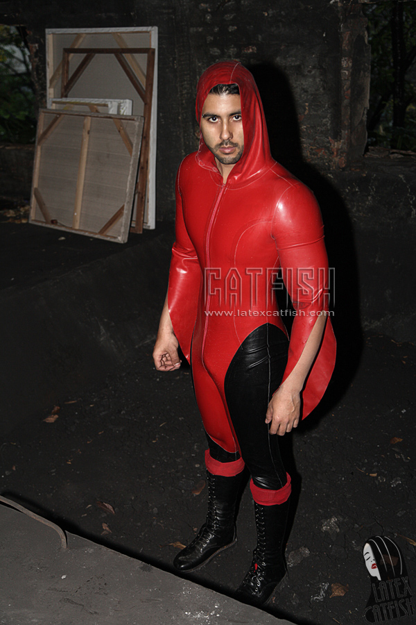 Men's 'Regulus' Hooded Front Zipper Latex Catsuit