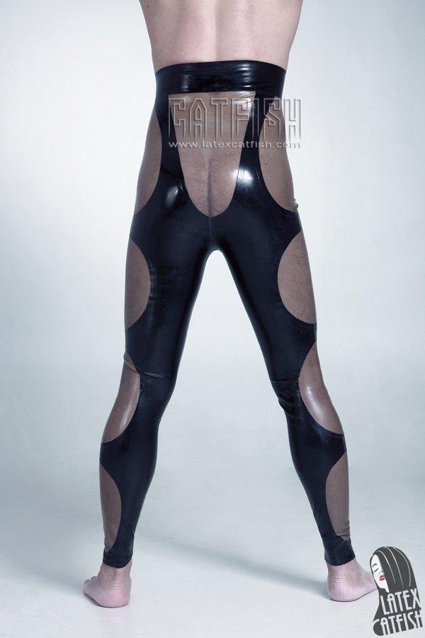 Men's Transparent Panels Latex High-Waisted Leggings