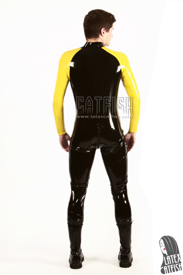 Men's Raglan-Sleeved Front Zipper Latex Catsuit