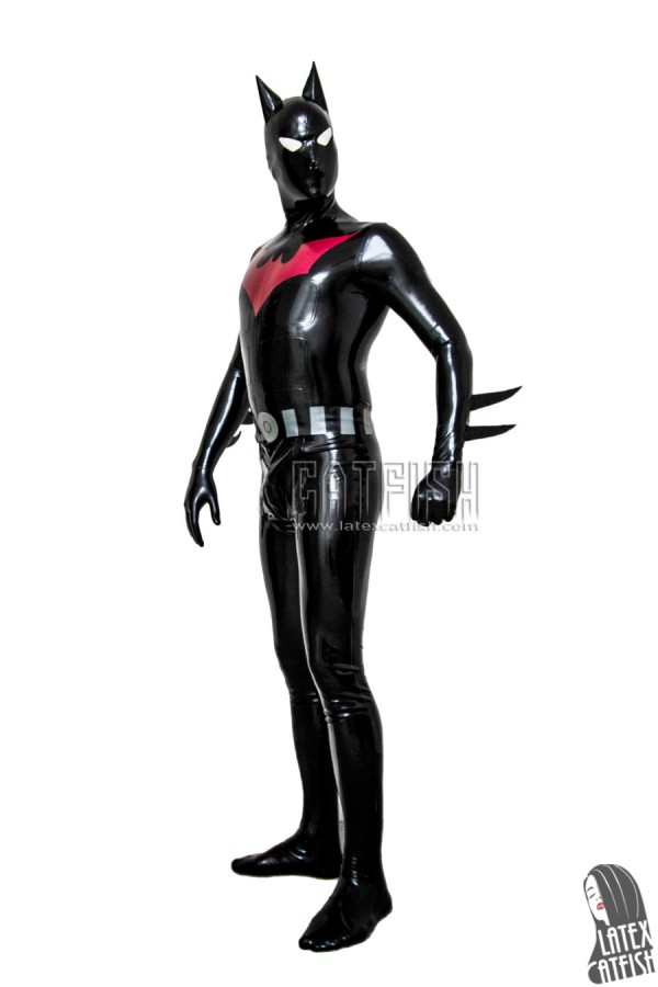 Men's 'Bat-Mantra' Latex Super Hero Total Coverage Catsuit