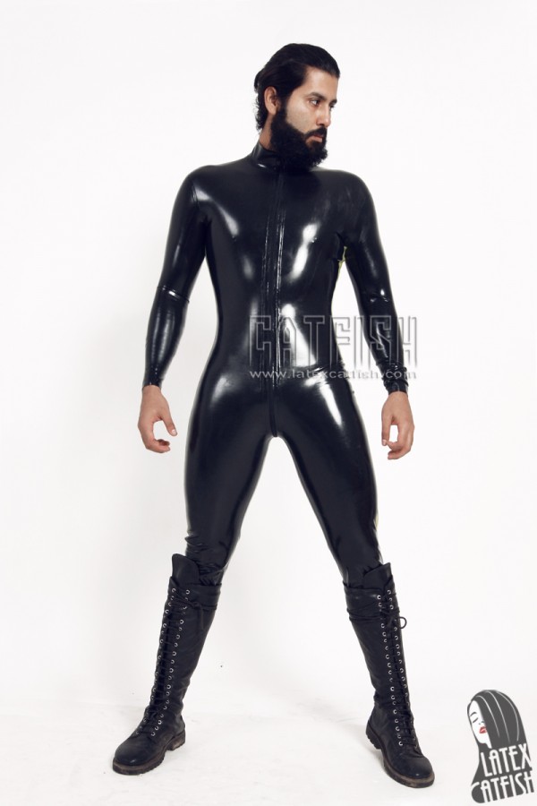 Men's 'Side-Swiper' Front Zipper Latex Catsuit