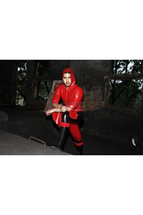 Men's 'Regulus' Hooded Front Zipper Latex Catsuit