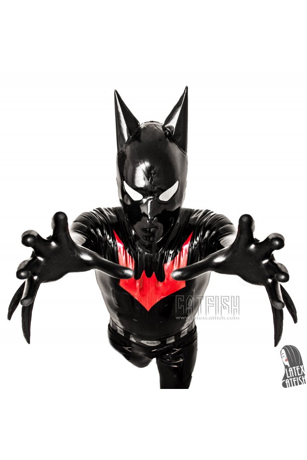 Men's 'Bat-Mantra' Latex Super Hero Total Coverage Catsuit