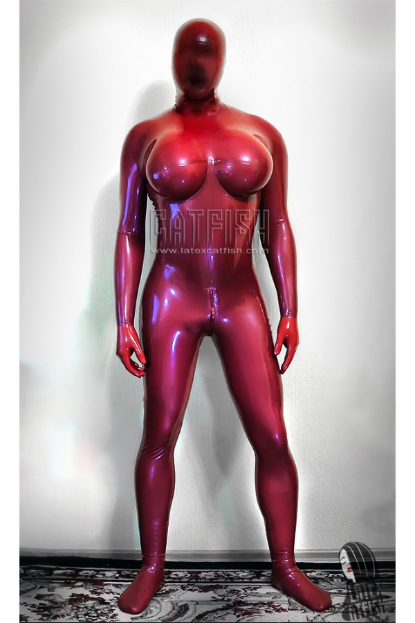 Men's 'Boo-Boobs' Busty Latex Neck Entry Catsuit