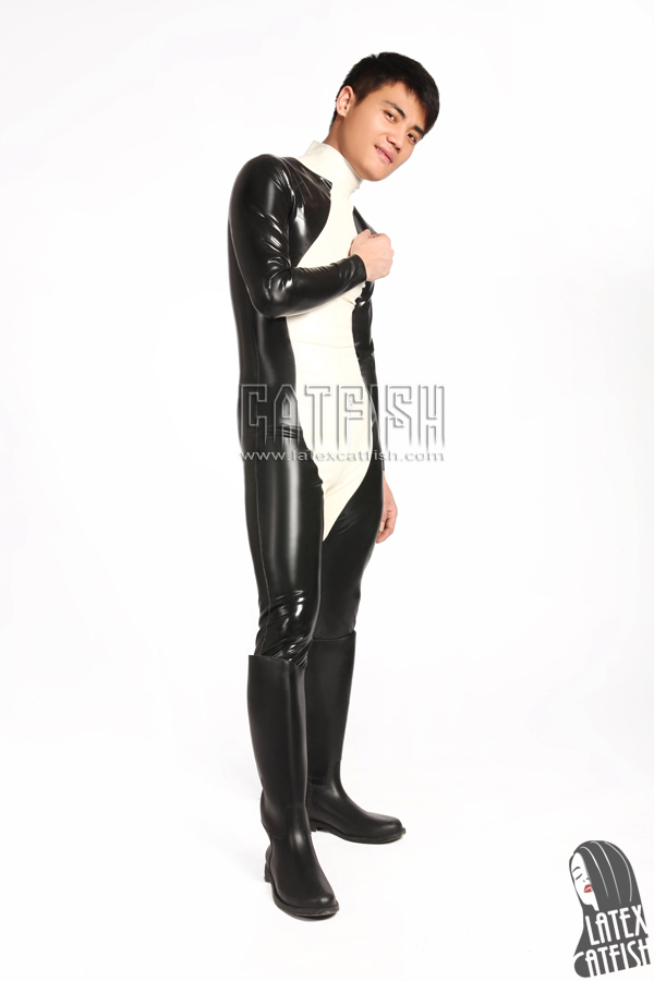 Men's 'Ebony-Ivory' Back Zipper Latex Catsuit