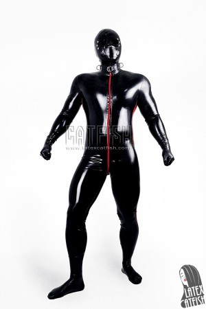 Men's 'Side-Striped' Front-Zipper Latex Catsuit