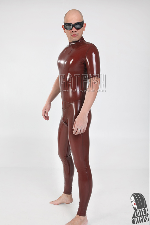 Men's Short-Sleeved Latex Catsuit With Back Zipper