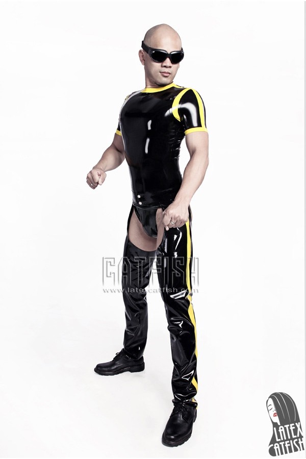 Men's High-Waisted Latex Striped-Leg Chaps