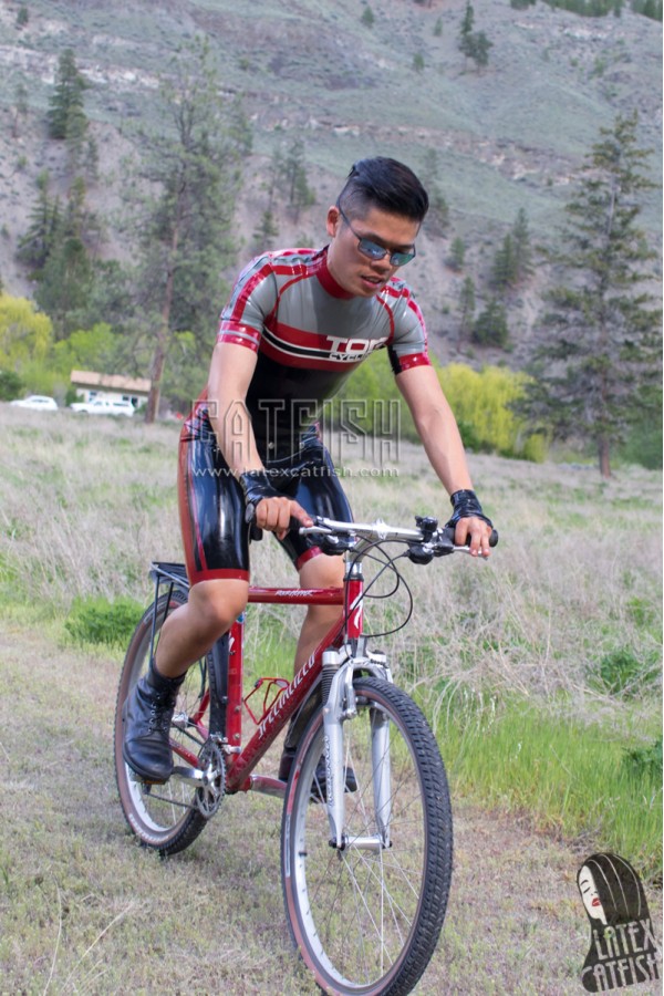 Men's Brand Name Latex Cycling Suit with Codpiece