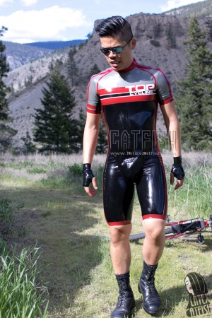 Men's Brand Name Latex Cycling Suit with Codpiece