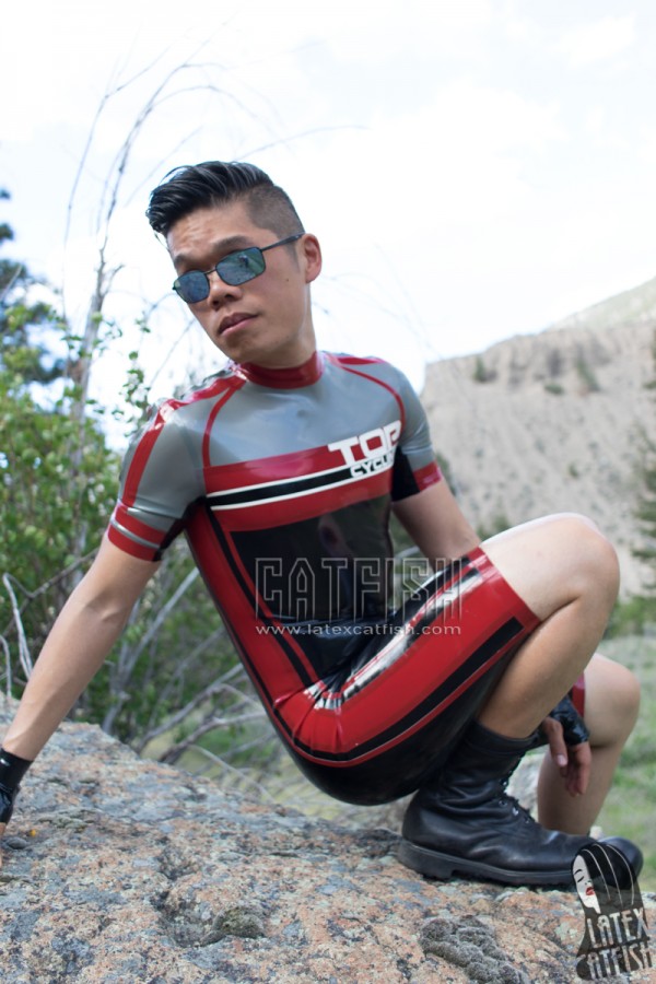 Men's Brand Name Latex Cycling Suit with Codpiece