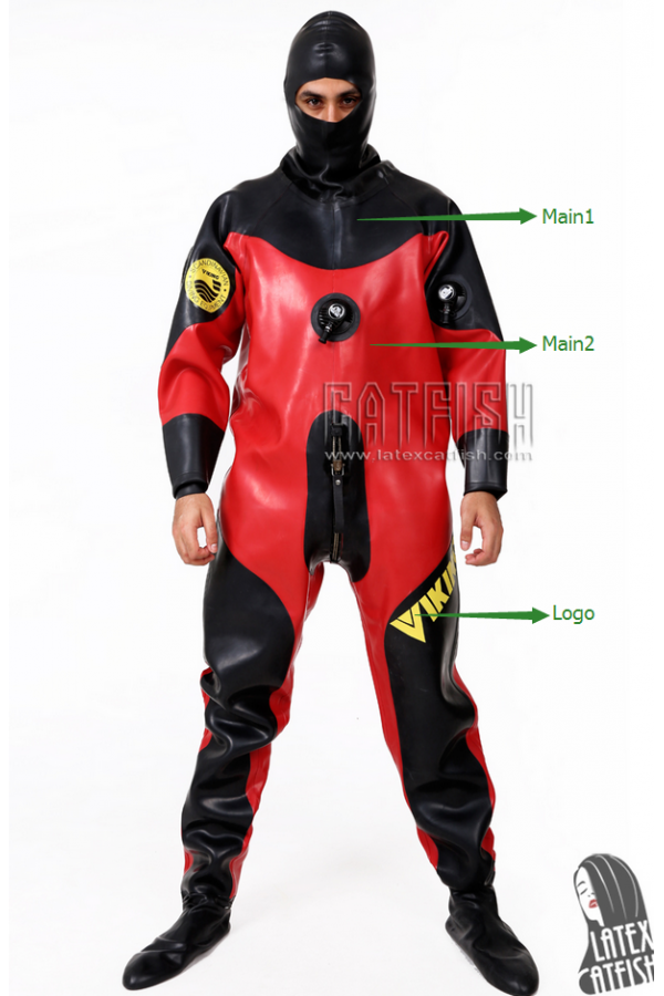 Men's Heavy Duty Brand Name Latex Hooded Drysuit Diving Suit Version 2