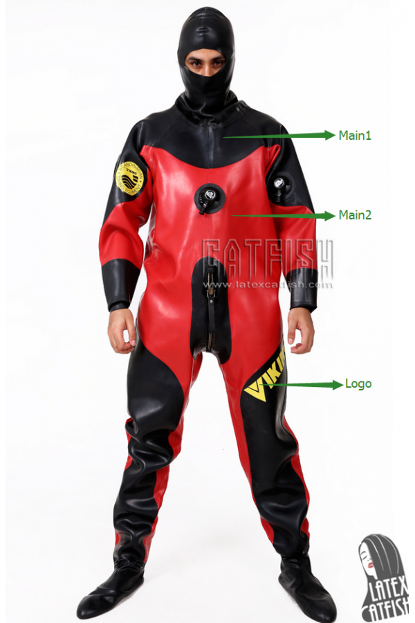 Men's Heavy Duty Brand Name Latex Hooded Drysuit Diving Suit Version 2