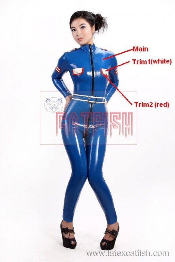 'Blue Me Away' Latex Uniform Style Catsuit