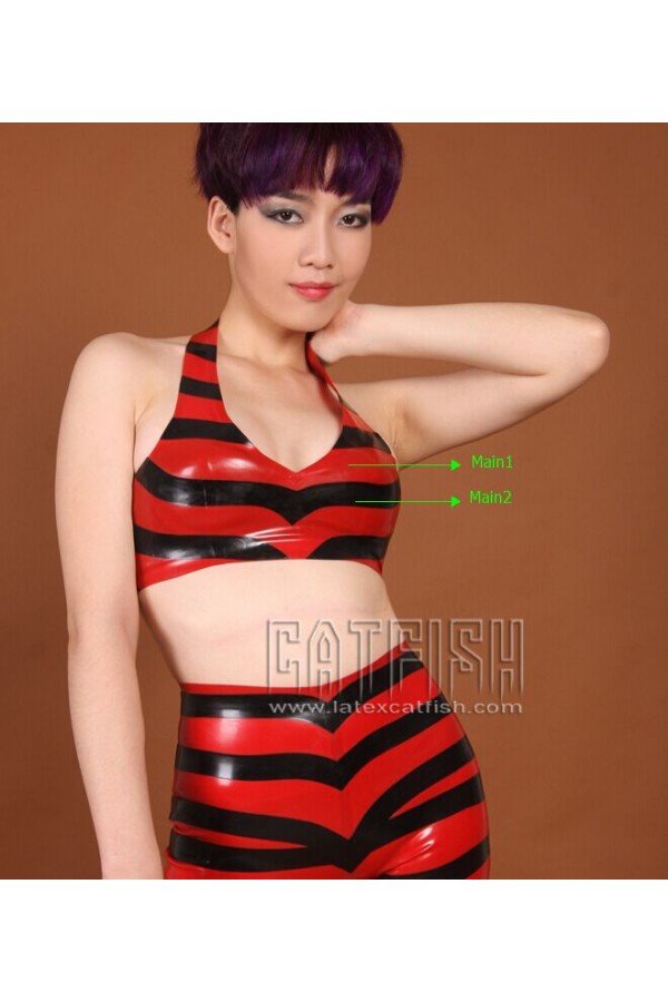 Striped Full Latex Halter-Neck Bra